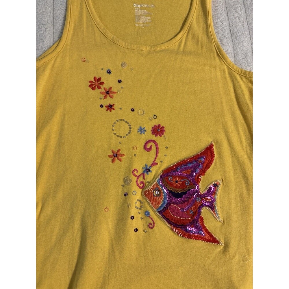 Gap Embroidered Beaded Fish Tunic Women Small Yellow Y2K Girls XXL Boho Kidcore